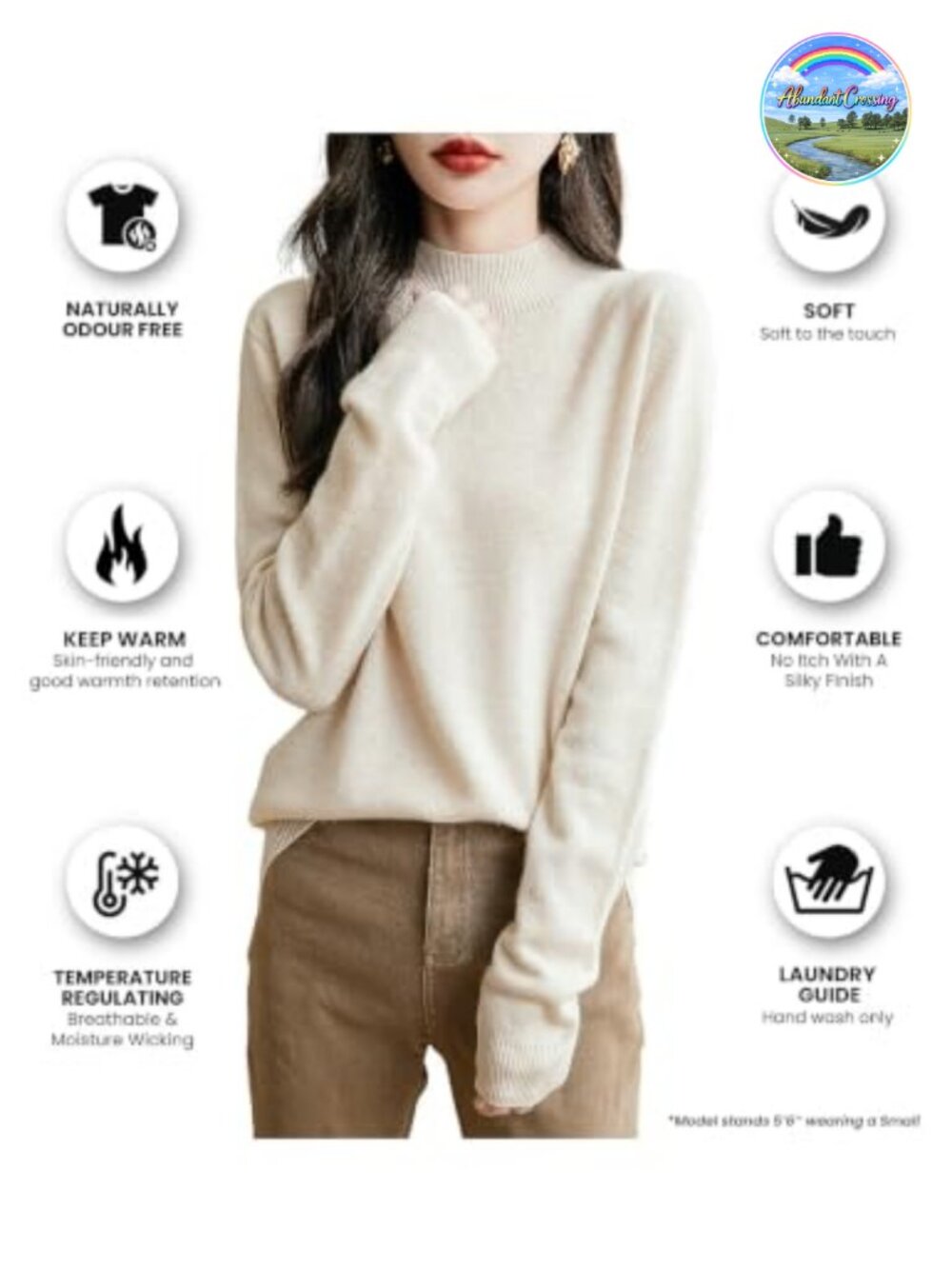 Women's 100% Merino Wool Seamless Mock Neck Long Sleeve Pullover Sweater
